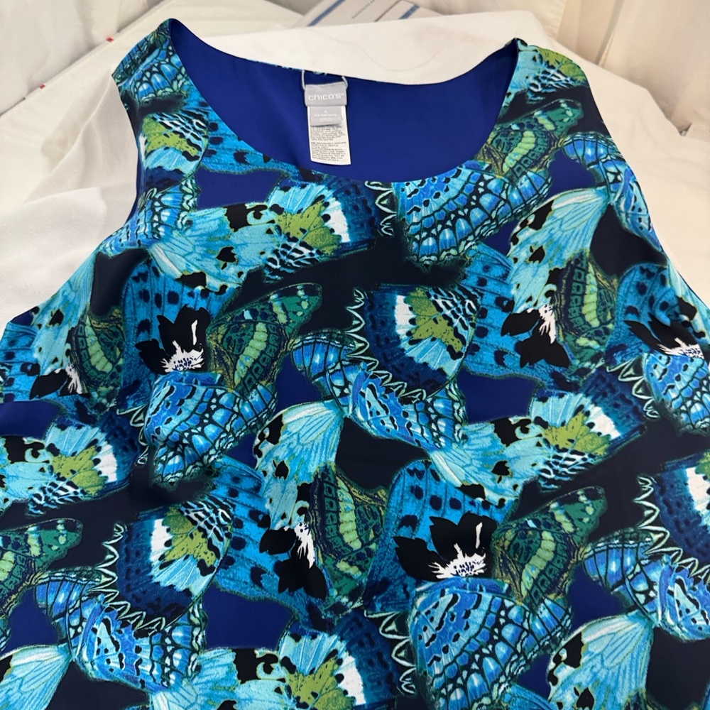 Chico's Vibrant Blue and Green Butterfly Top - Picture 6 of 8